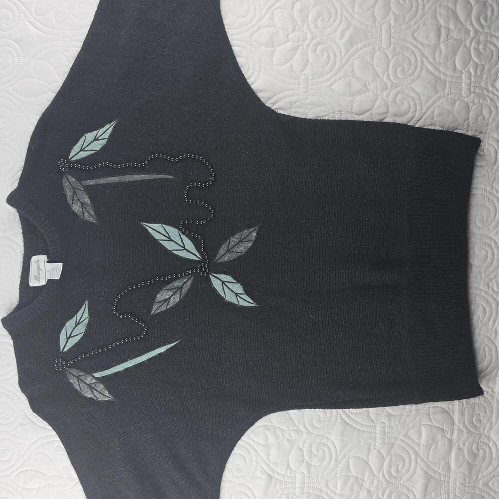 Vintage 80s/90's Silk/Angora Blend Black Beaded Leaf Pullover Sweater Size Small - Picture 4 of 8